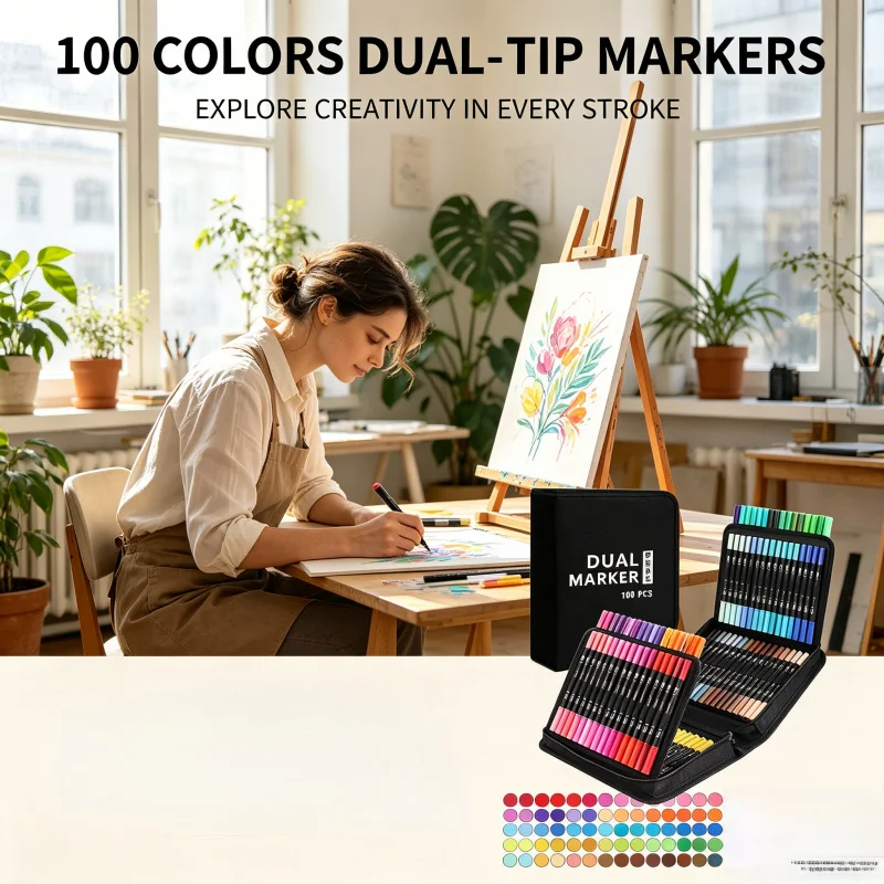 

100colors Vibrant Double-Ended Watercolor Markers – Art Set for Drawing & Crafts, Durable Plastic Bodies, Christmas Gift