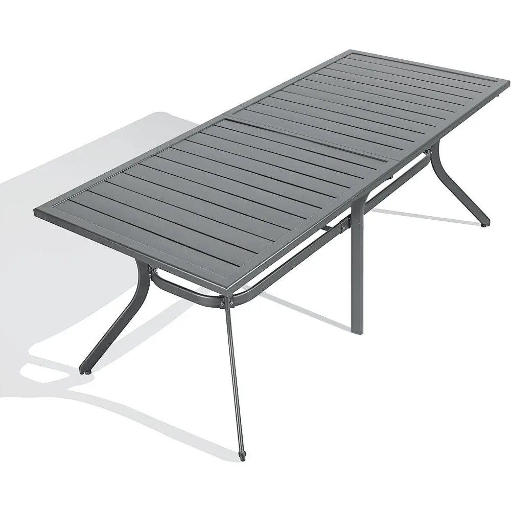 

6-8 Person Outdoor Aluminum Dining Table with Height Adjustable Feet and Slatted Tabletop Large Rectangle Patio