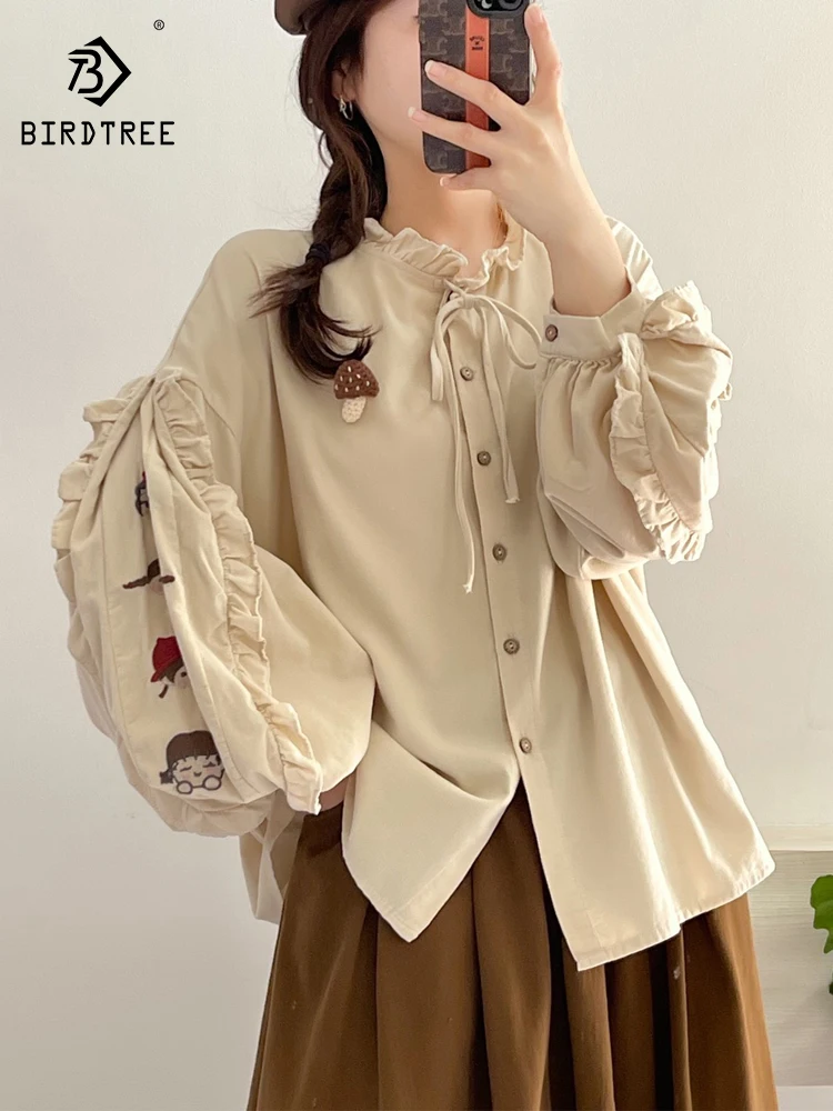 

Новая женская хлопковая блузка с пышными рукавами Весна 2026, с рюшами, вышивкой и шнуровкой, в стиле Mori Girl, свободного кроя, с эффектом омоложения, модель T62359CC