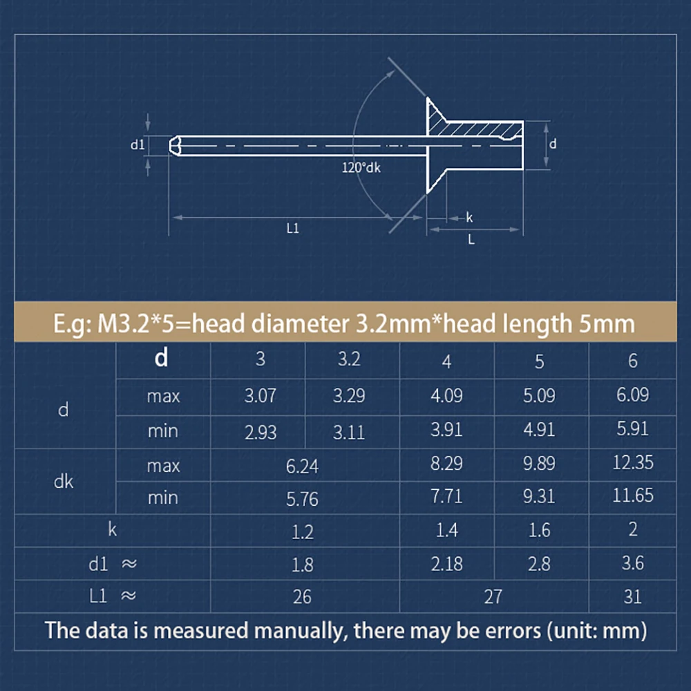 Blind Rivets Countersunk Head Pop Rivets A2 304 Stainless Steel M3 M3.2 M4 M5