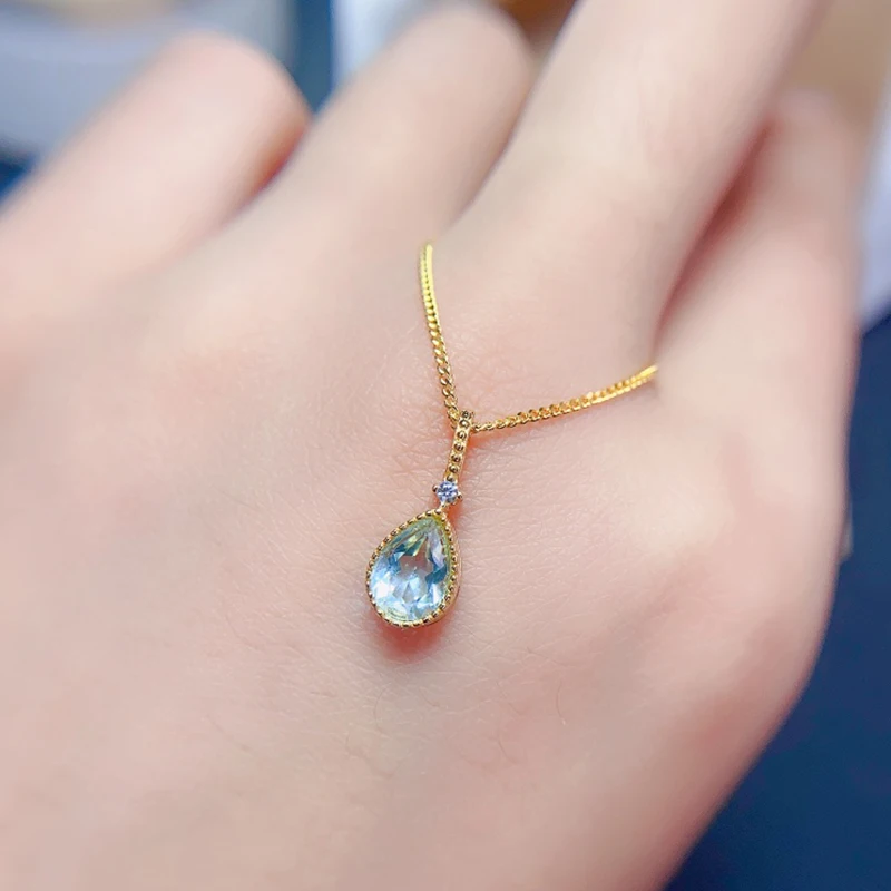 Natural Aquamarine pendant necklace for women silver 925 jewelry luxury gem stones 18k gold plated free shiping items