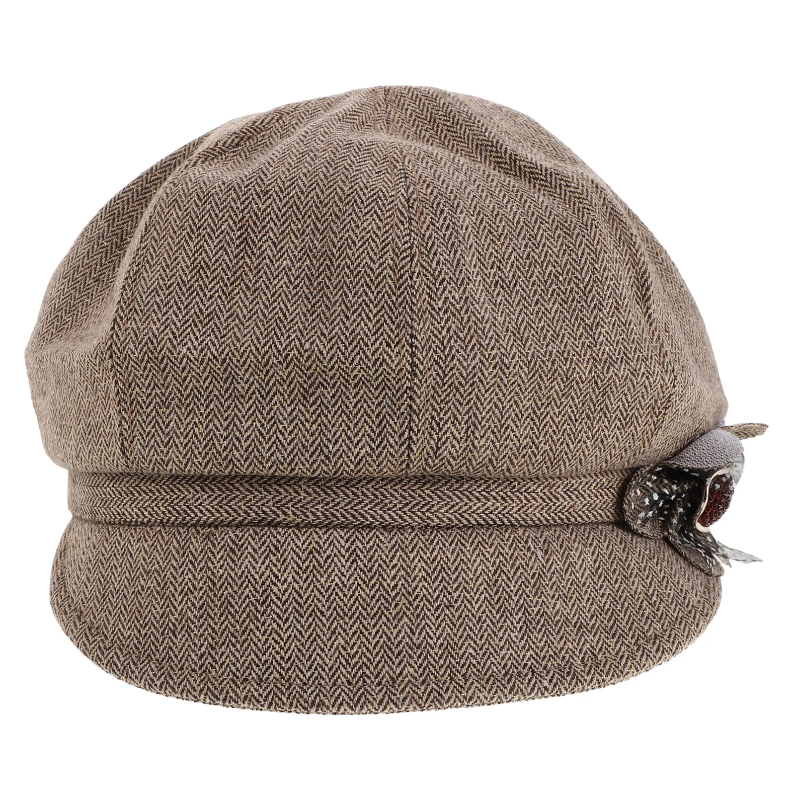

Khaki Beret Hat Women Floral Accent Adjustable 56-59Cm French Style Autumn Winter Newsboy Cap Outdoor Fashion Newsboy Cap Women