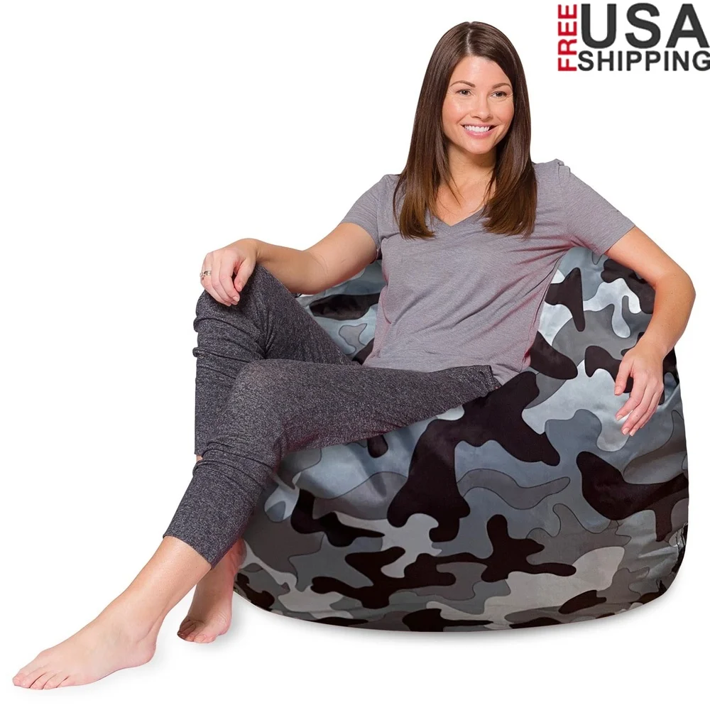 

X-Large Camo Bean Bag Chair Kids Teens Adults Removable Washable Cover Lightweight Fun Furniture 48in Durable Soft Polystryene