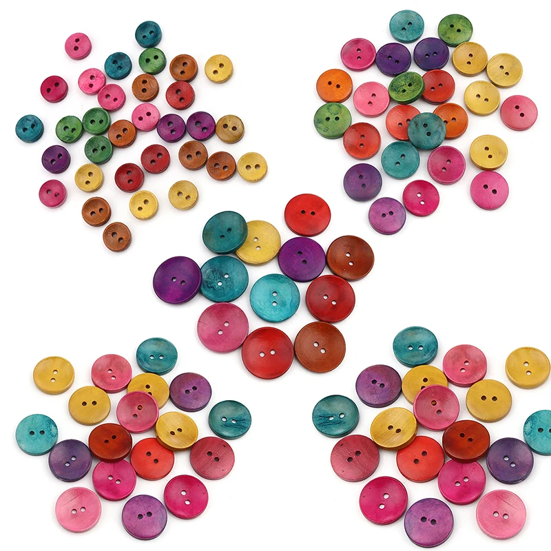 50-200pcs 10mm-35mm Multicolor Wood Sewing Button Scrapbooking Round At Random Color 2 Holes Button For Coat Sewing Accessories