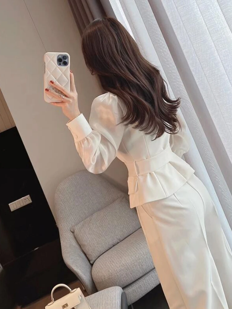 Sets Women Chic Korean Style Spring New Graceful Square Collar Tops Simple Wide Leg Pants Temperament Office Ladies Two Pieces