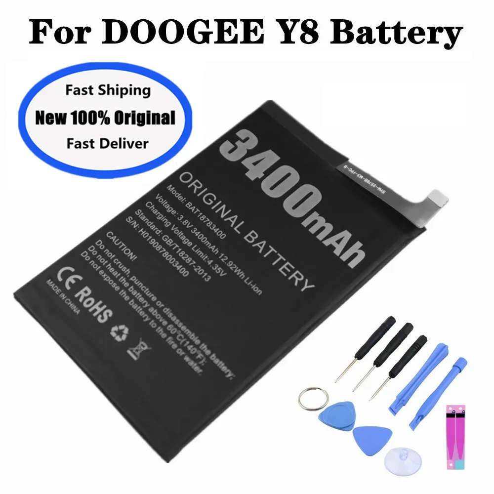 

3400 мАч 100% оригинальный запасной аккумулятор BAT18783400 для телефона Doogee Y8 высококачественные батареи + Инструменты