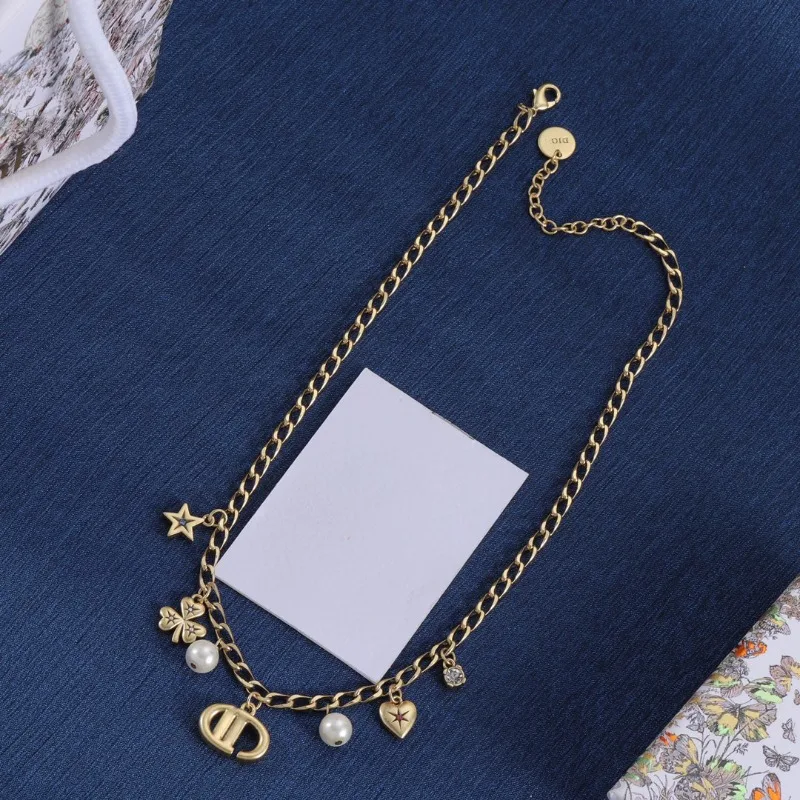 Dijia's New D Home D زوج من النجمة الخماسية الحب نسخة عالية متعددة العناصر اللؤلؤ قلادة رسالة قلادة بالجملة