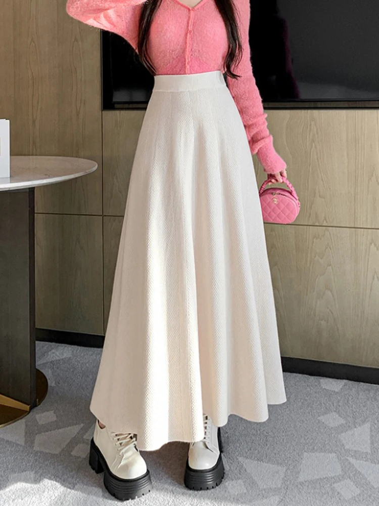 Extra long skirt  womenankle length autumn and winter temperamentTall and oversizedUmbrella skirtlong knit A-line skirt