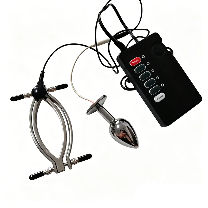 Female Labium Clamps Metal Nipples Clips Clitoris Breast Stimulation Massage Electric Shock Anal Butt Plug Sex Toys for Women view 2