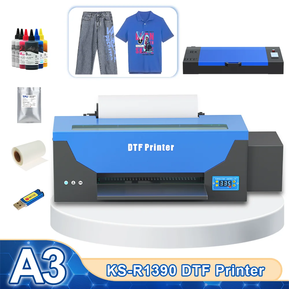 

Машина для печати A3 DTF, принтер Epson R1390, термотрансферный принтер DTF с держателем рулонной пленки DTF, духовка для одежды, футболок, толстовок, джинсов