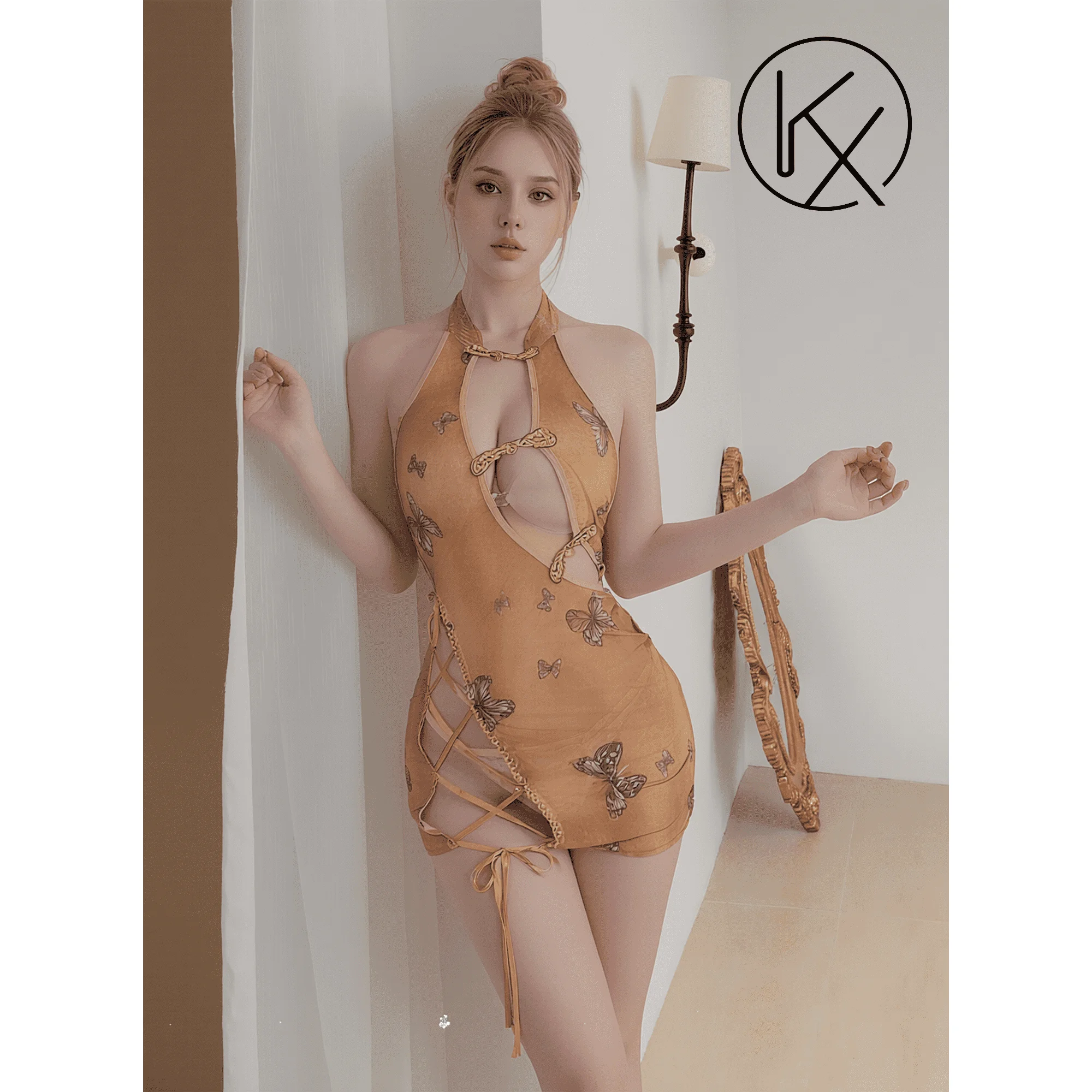kaixiggmm Butterfly Dream, Ancient Charm, Hollow Out, Open chested Cheongsam, Flirting, Perspective Uniform, Temptation, Pajama,