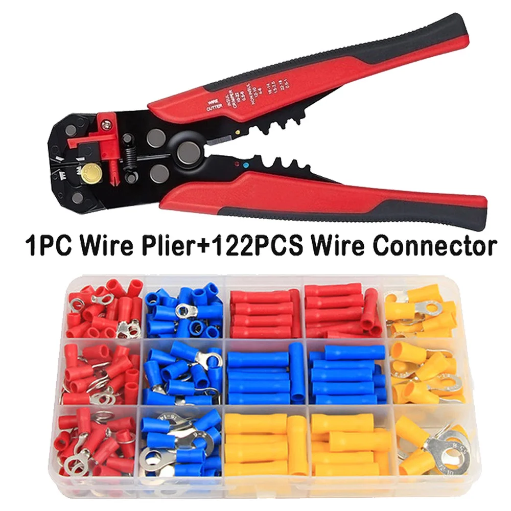 

122PCS Assorted Female Male Crimp Spade Terminal Insulated Electrical Wire Connector Kit with Wire Crimping Plier