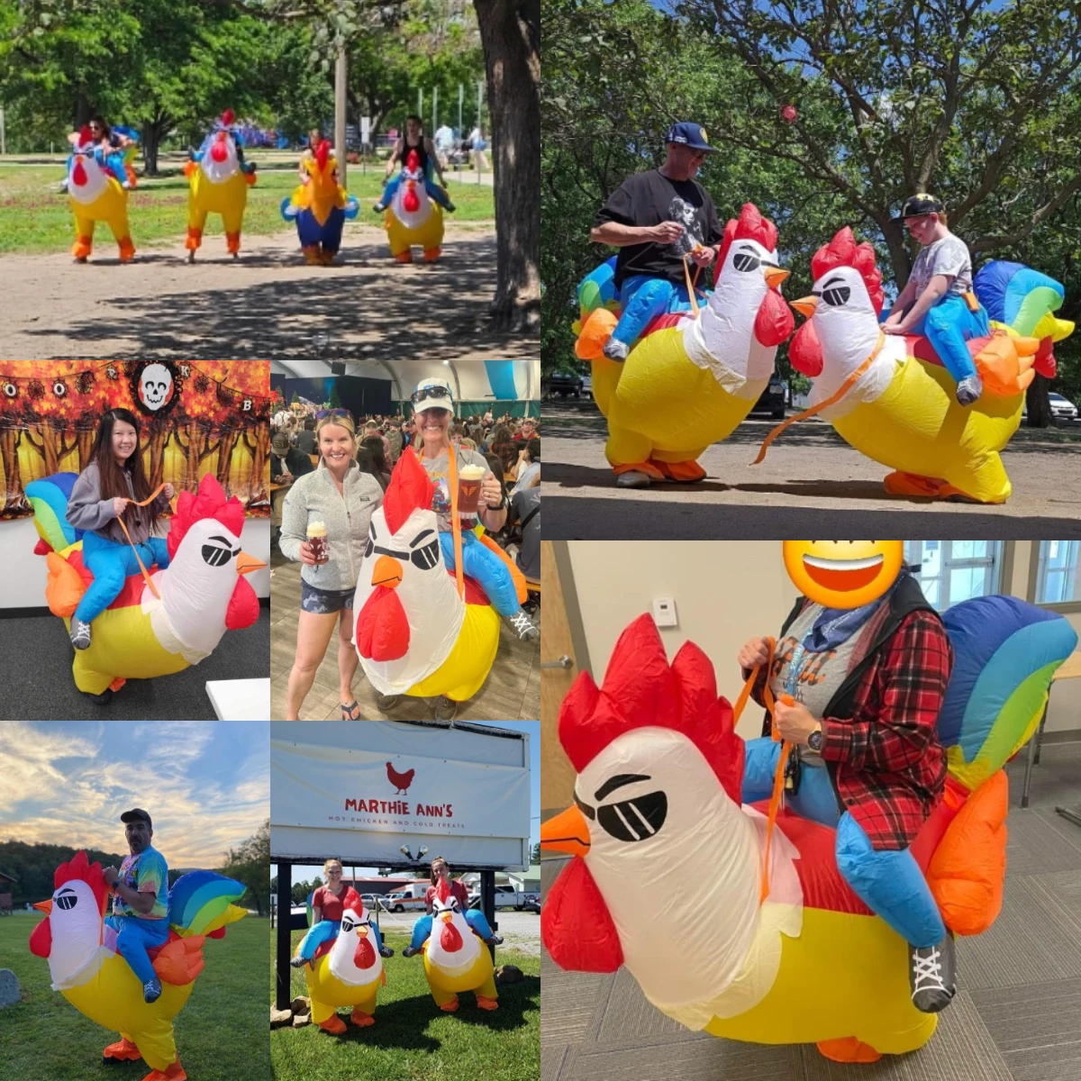 فستان ملون قابل للنفخ على شكل الديك - ملابس مزحة للهالوين، زي حفلات مضحك مشهور على الإنترنت - مناسب لـ 150-190 سم