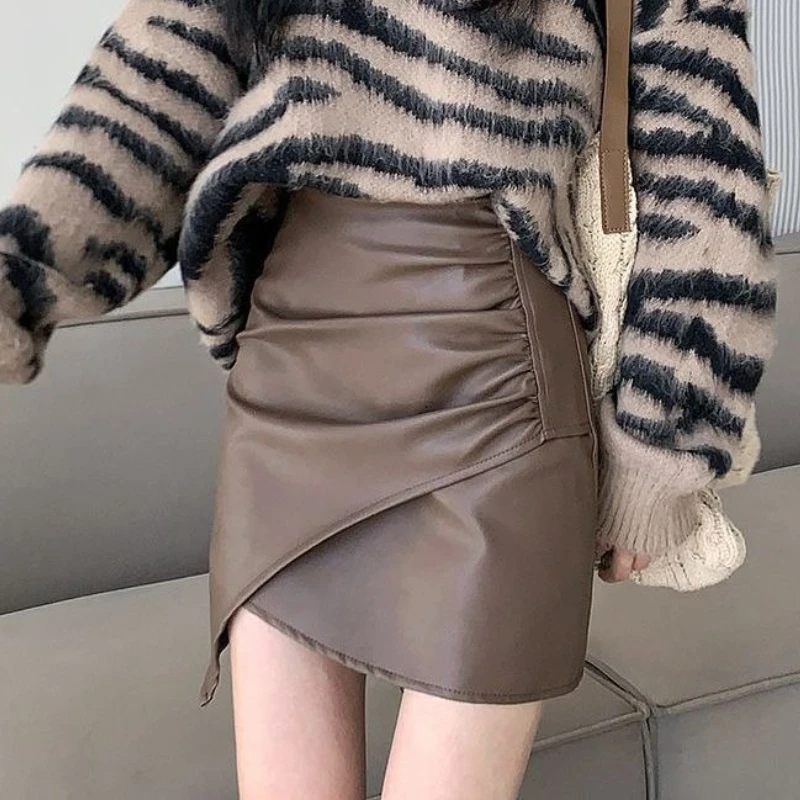 2025 однотонная асимметричная кожаная