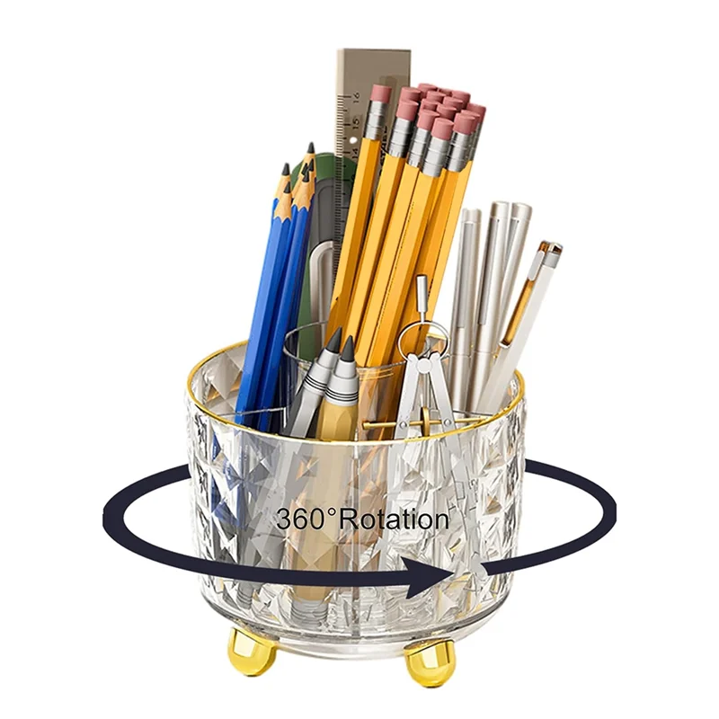 

Pencil Holder For Desk, Pen Holder, 360°Rotating Desk Organizers With Dust Cover For Desk, Office, School Clear