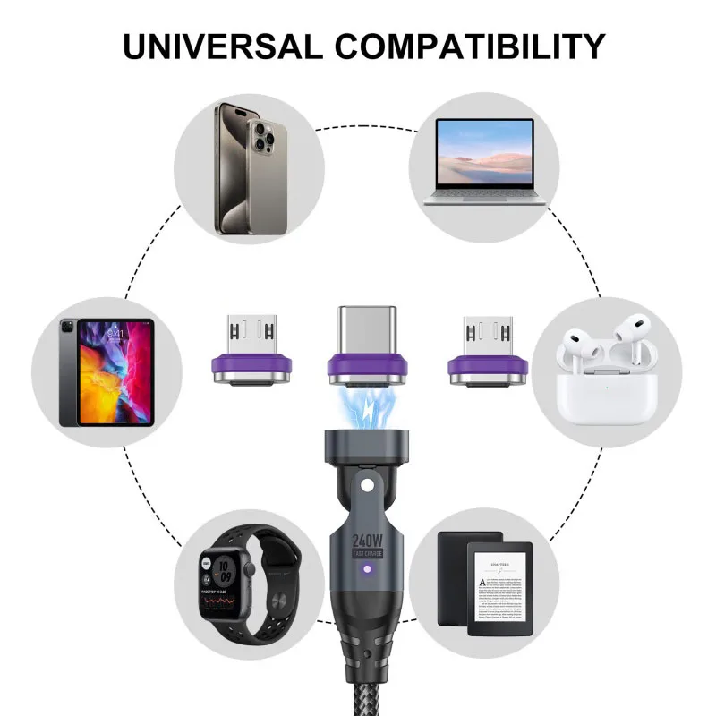 

240W Magnetic USB Charging Cable 5A Fast Type C Micro Cable Magnet Charger Micro USB PD Cord For iPhone 16 17 OPPO Xiaomi