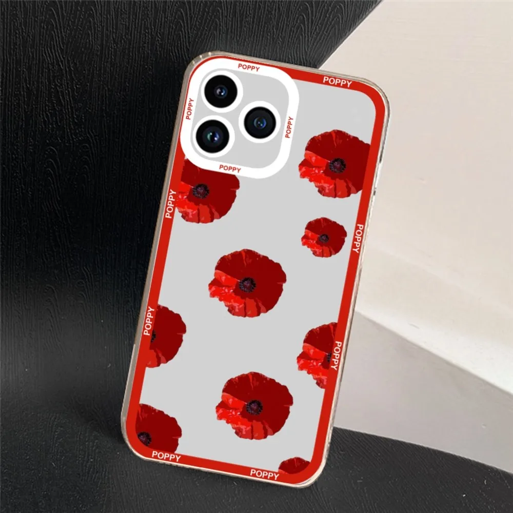 Poppies Art Flowers Phone Case For iPhone 11 12 Mini 13 14 15 Pro Max Transparent Shell image 6