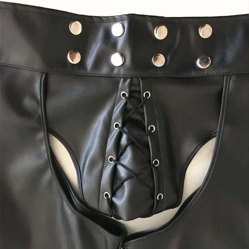 웨트룩 인조 가죽 오픈 코치 쇼츠 섹시 란제리 팬츠 라텍스 레깅스 클럽웨어