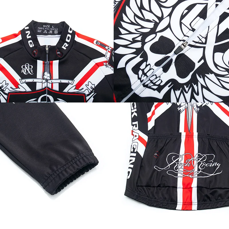 2023 Skull Winter Cycling Team Jersey Set MTB ROCK Bicycle Clothing Ropa Ciclismo Winter Thermal Fleece Men\'s Long Cycling Wear