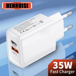 35W Type C Charger Fast Charging For Xiaomi Huawei Dual Ports USB C Charger Quick Chare For IPhone 11 13 14 Earphone Smart Watch