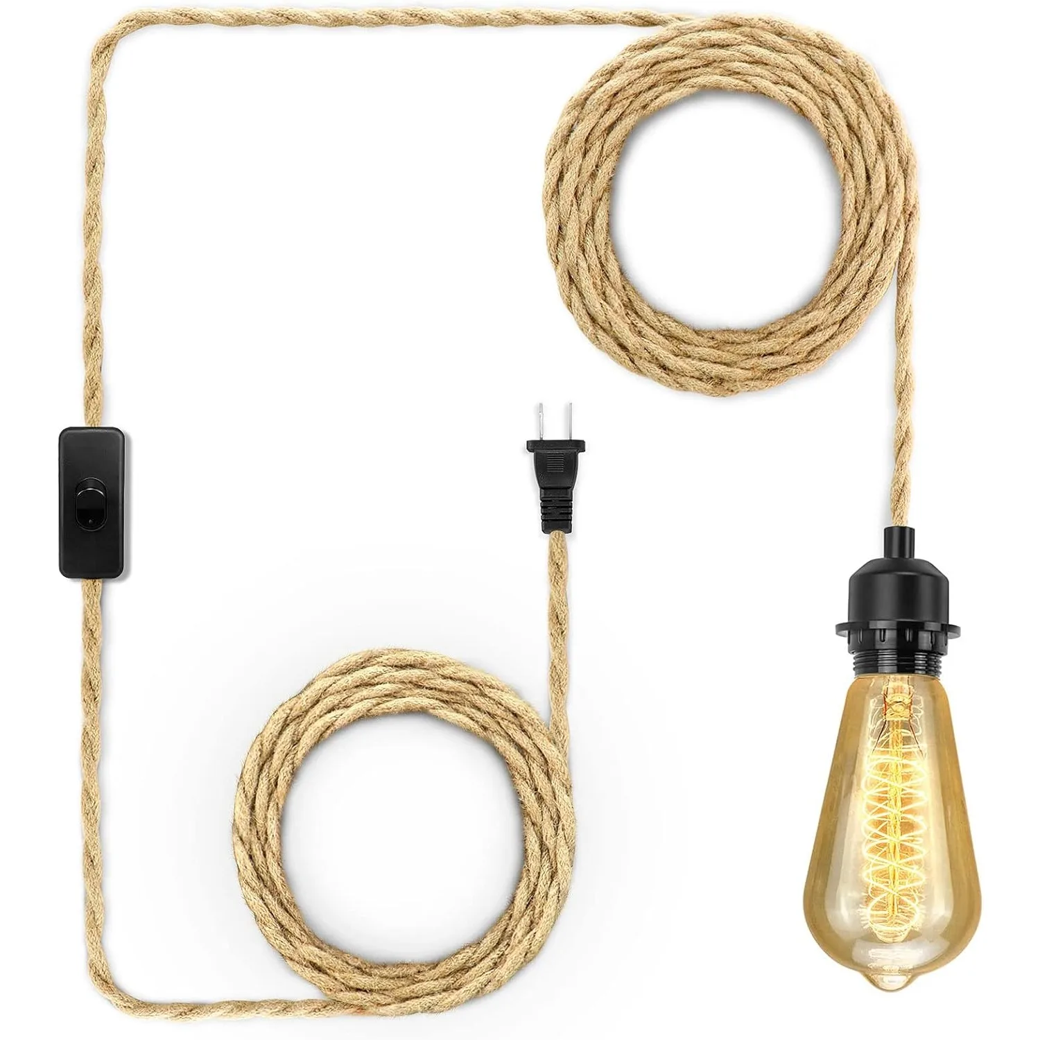 

JOYINLED Plug in Pendant Light Cord 450cm Hemp Rope Plugin Hanging Light Cord Kit with On/Off Dim Switch E27 Light Socket Cord