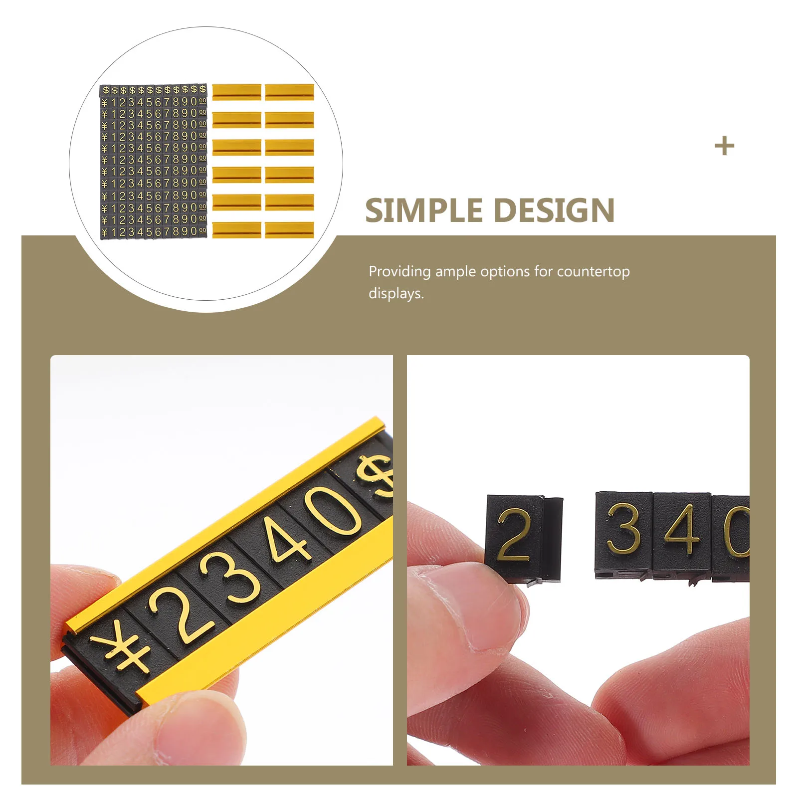 

12 Sets Price Tag Display Rack Retail Signs Numbers Stands Pricing Tags 4.9x1.7cm Gold Base Adjustable Countertop Showcase