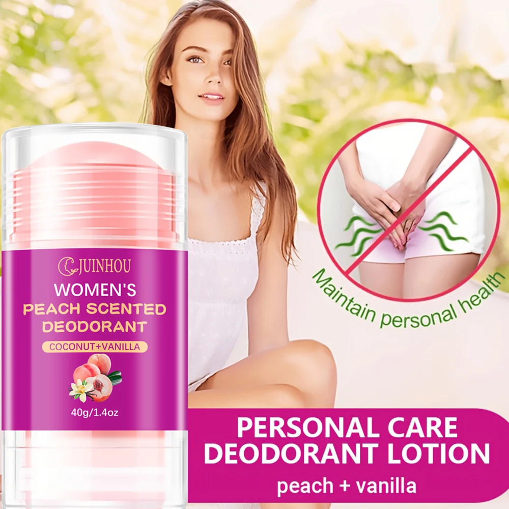 JUINHOU 40gWomen's Peach Deodorant Stick/Antiperspirant Light Peach Scent Moisturizing Easy to Carry Suitable for Everyone