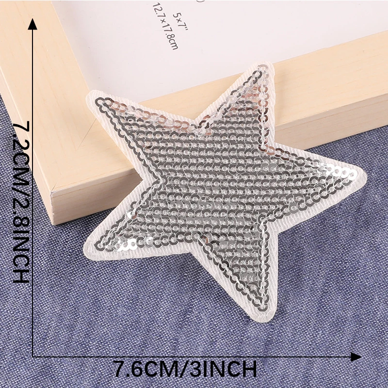 2PCS Sequin Pentagram Iron on Sewing Stickers Gold Silver Red Black Bling Star Embroidered Patches Garment  Backpack Decoration