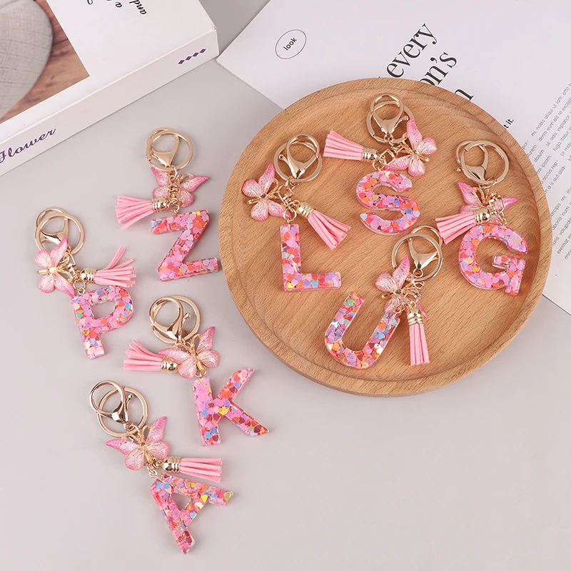 Dreamy Sequin Letters Keychain Pendant Letter Keyring Purse Suspension Bags Charms Car Key Chain