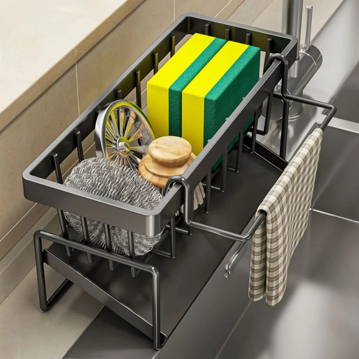 

Kitchen Sink Draining Rack Organizer Plastic Self-draining Sink Shelf Soap Sponge Holder Dishcloth Towel Rack filter basket