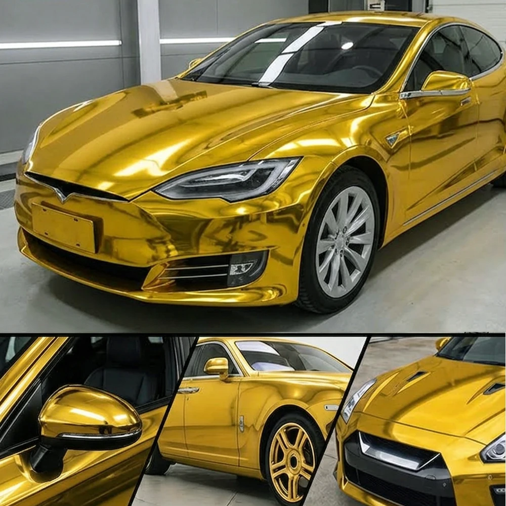 Gold Electro Coating Film Car Stickers Color Change Vinyl Film Electroplate Sticker Bubble Free Wrapping Film Car Accessories