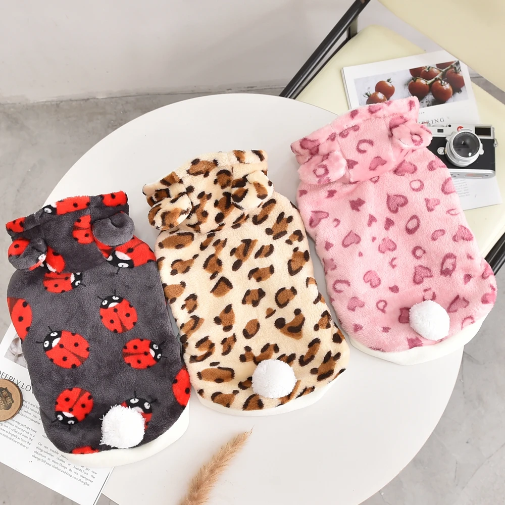 Fleece Leopard Clothes For French Bulldog Pet Autumn Winter Small Medium Shih Tzu Poodle Puppy Dog Outfit Hoodie Apparel XS 4L