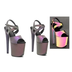 Leecabe 8Inch/20cm  Night light Holographic Reflective Platform Sandals  party High Heels Shoes Pole Dancing Shoes