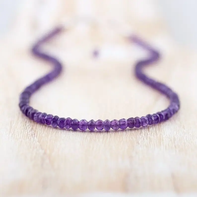 Amethyst 4mm Smooth Round Faceted Beaded Necklace - Elegant Jewelry