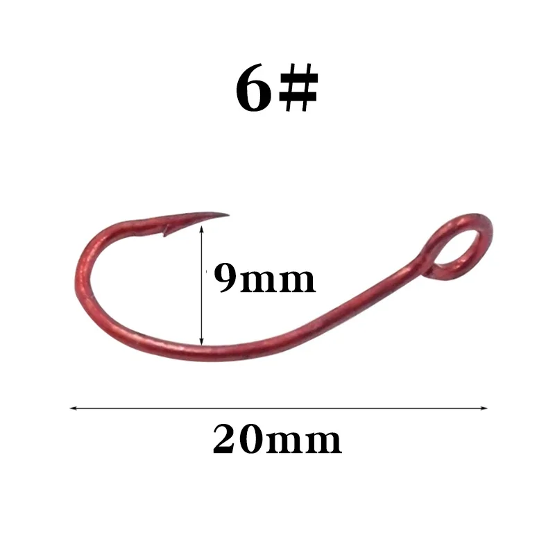 OUTKIT 20pcs High Carbon Steel Fishing Red Single Hook 6# 8# 10# Carp Hook Fishing Hook With Ring Fish Hooks For Lure Spoon