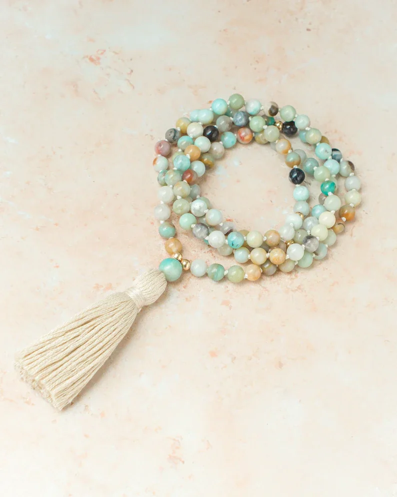 Mala Beads, 108 Mala Necklace, Amazonite Necklace, Spiritual Gift for Her, Crystal Gift for Women, Meditation Beads