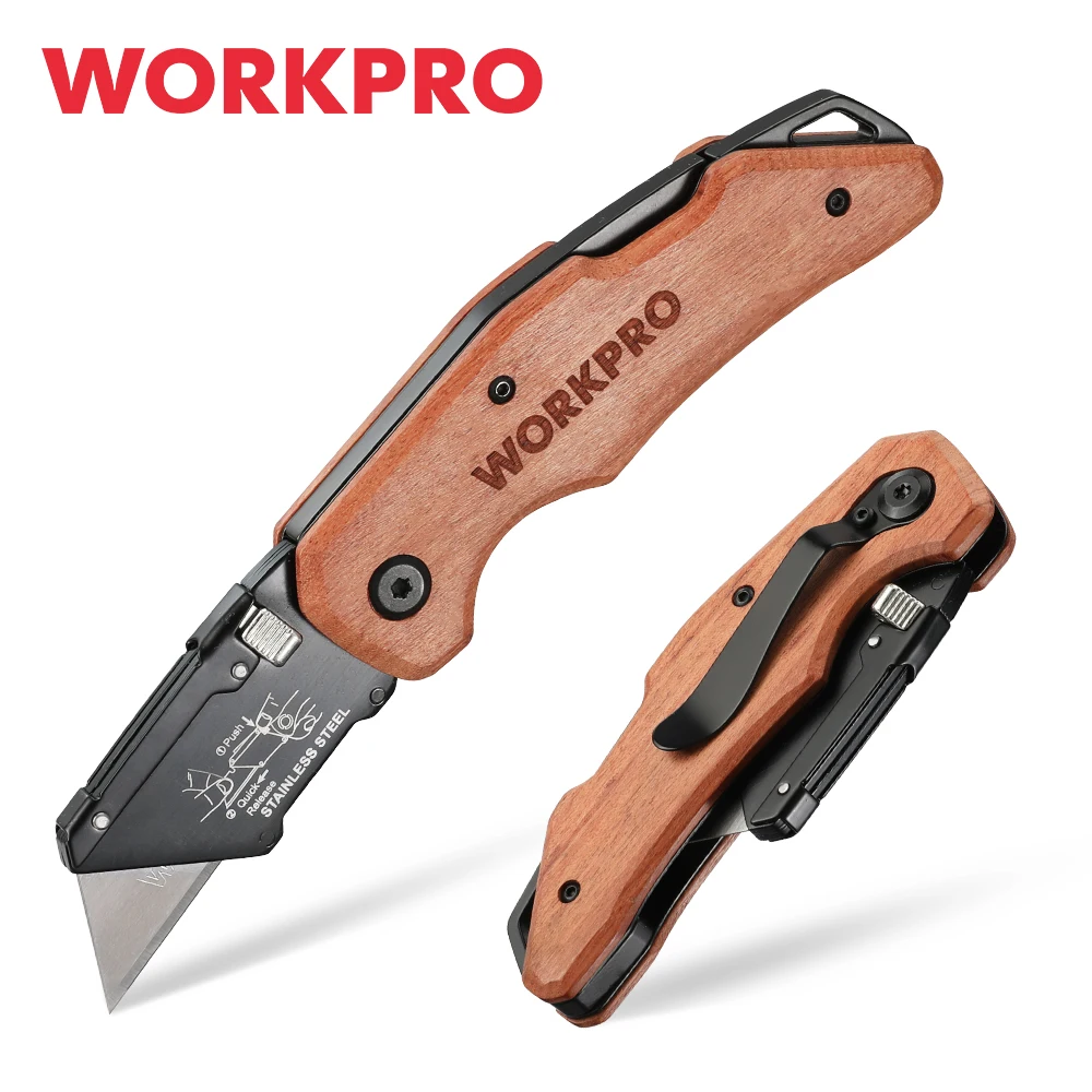 

WORKPRO-Utility Heavy Duty Folding Knife with 10 Blades, Pipe Cutter, Pocket Knife, Wood Handle, Camping, Hunting, Tourist