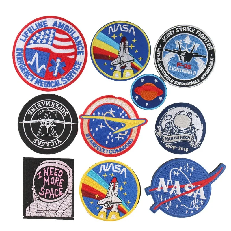 Parches adhesivos de tela con borde quemado de alta gama, serie aeroespacial Nasa Velcro, accesorios de ropa de dibujos animados, parches adhesivos para ropa