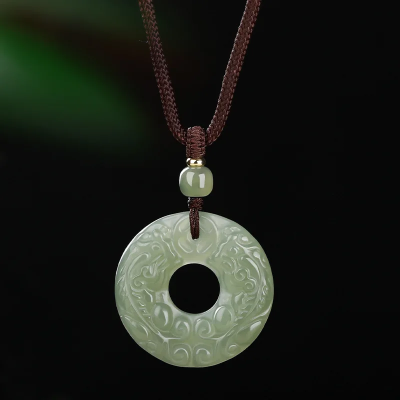 

Natural Hetian Jade Double Sided Pixiu Peace Buckle Pendant Men Women Green Jade Necklace Pendant Gifts