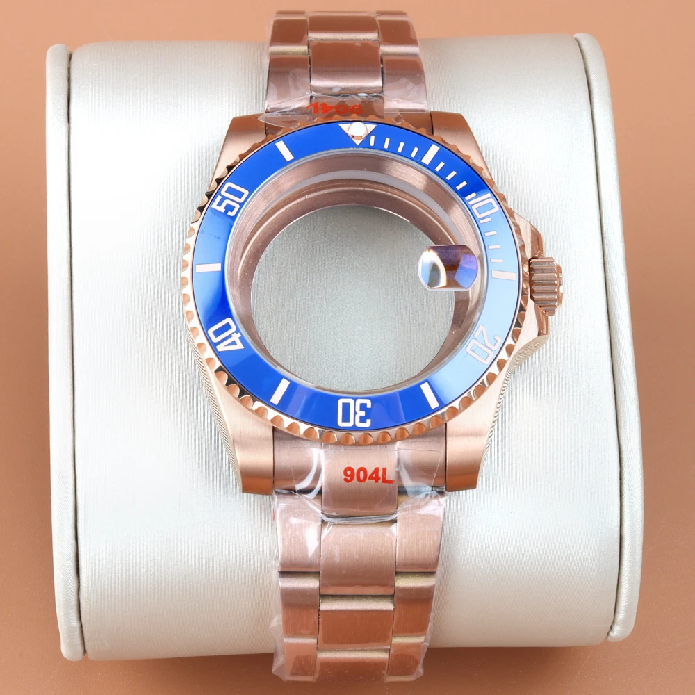 

Fit Yacht-Master SUB GMT Rose Gold 40mm Case with Brushed Oyster/Jubilee Strap Stainless Steel Fit NH35 NH34 NH36 NH38 Movement