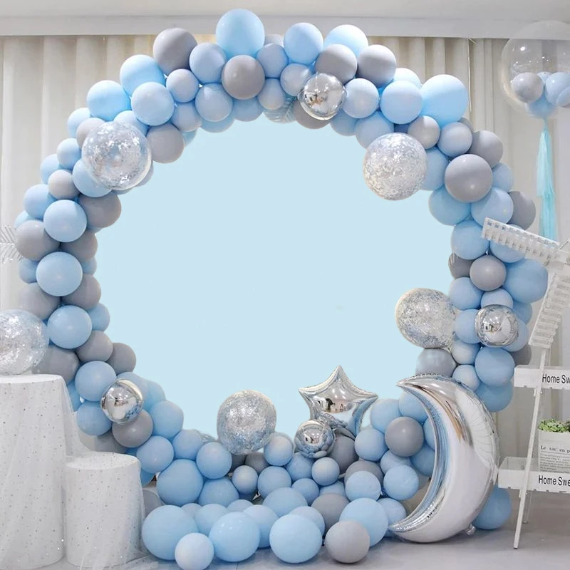 Personalized Round Backdrop White Solid Color Circle Cover Wedding Birthday Party Baby Shower Custom Background Banner Elastic