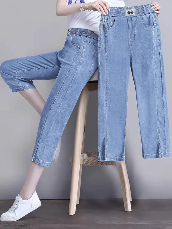 

Летние тонкие джинсовые орты из ледяного шелка. Женские прямые джинсы с высокой талией. Деввять очков, брюки семи длинок. Легкая ткань C...