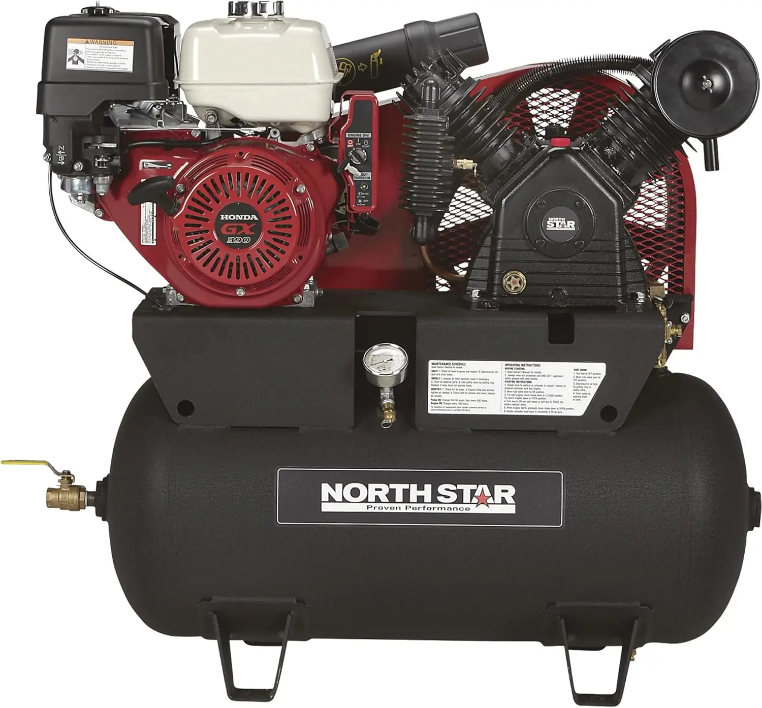 

Portable Gas Powered Air Compressor Honda GX390 OHV Engine 30-Gallon Horizontal Tank 24.4 CFM at 90 PSI