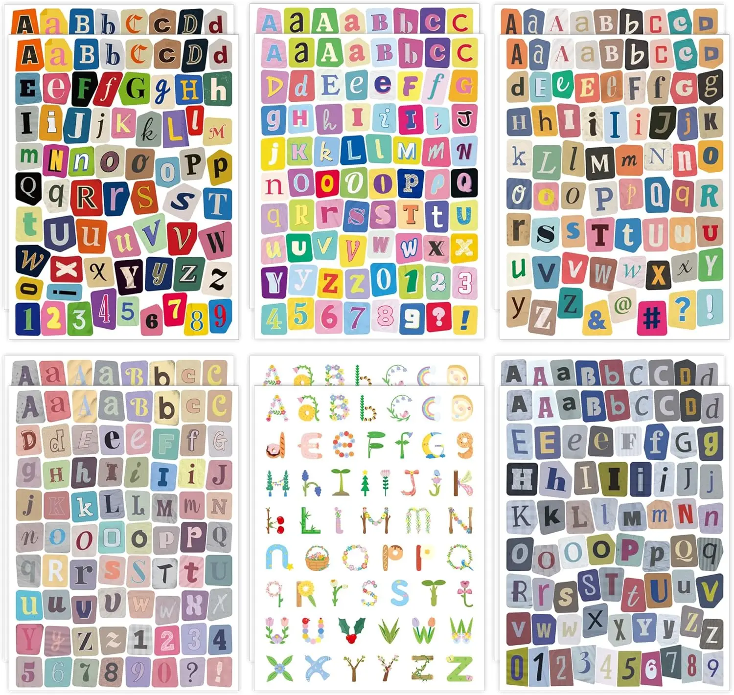 12/24 Sheets Vintage Letter Number Stickers, Self-adhesive Vinyl Letter Stickers, for Party Marking, Laptops, DIY Handicrafts