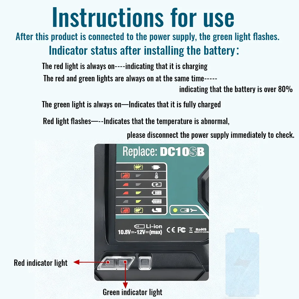 Cargador rápido de batería Makita con LED - imagen 3