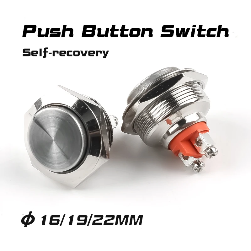 16MM 19MM 22MM Metal Push Button Switch Normal Close High Head Flat Head Momentary Self-Reset Screw Foot 3/6/12/24/220V