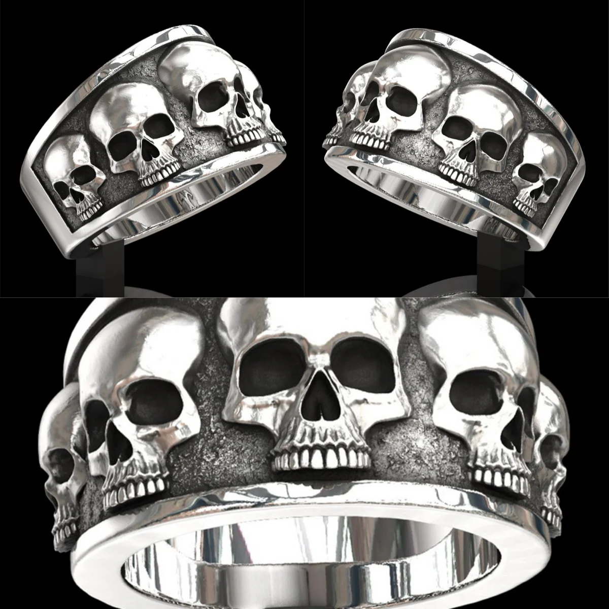 Punk Style Biker Skull Ring Alloy Skeleton Men Women Couple Party Jewelry Personalized Size 7-12