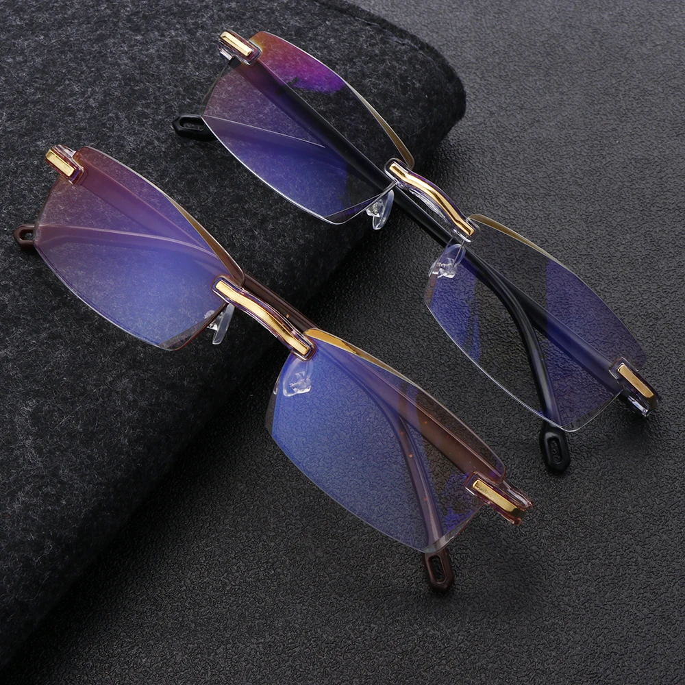 Ultralight Diamond-cut Readers Eyewear Rimless Anti Blue Light Reading Glasses Radiation Protection Presbyopia Glasses