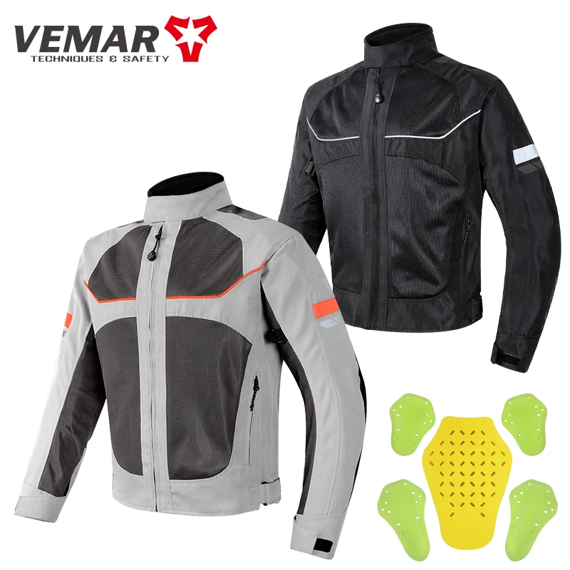 VEMAR Summer Motorcycle Jacket Breathable Mesh CE Protective Reflective Motocross Racing Riding Gear Coat for Men