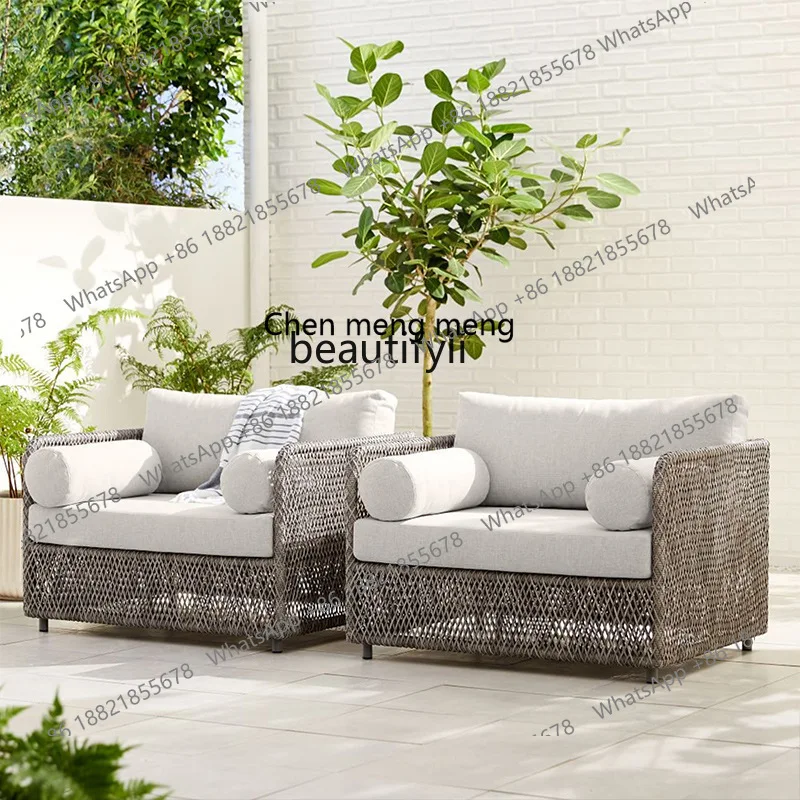 

Southeast Asian Style Outdoor Rattan Sofa for Courtyard, Balcony, Garden, Terrace, Designer Sunroom, Leisure Rattan Sofa